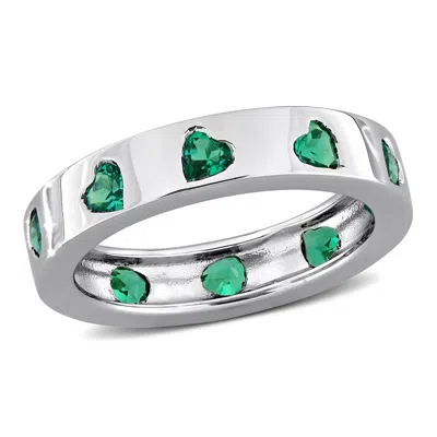 Mimi & Max 1 1/3ct Tgw Created Emerald Heart Eternity Ring In Sterling Silver