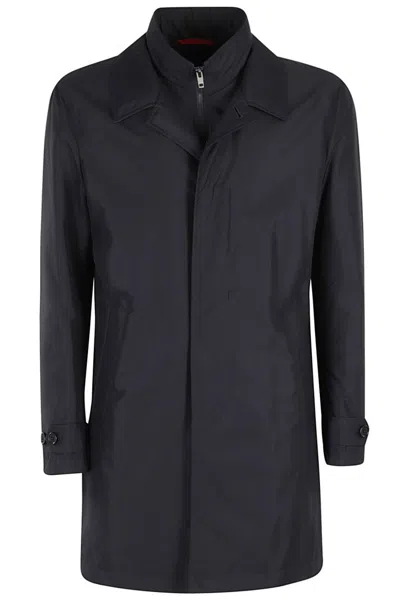 Fay Minimalist Black Coat With Concealed Zipper In Black