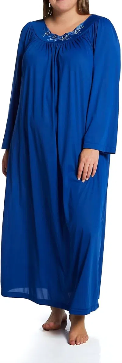 Shadowline Lingerie Long Gown With Flower Petal Embroidery And Flutter Sleeves In Navy