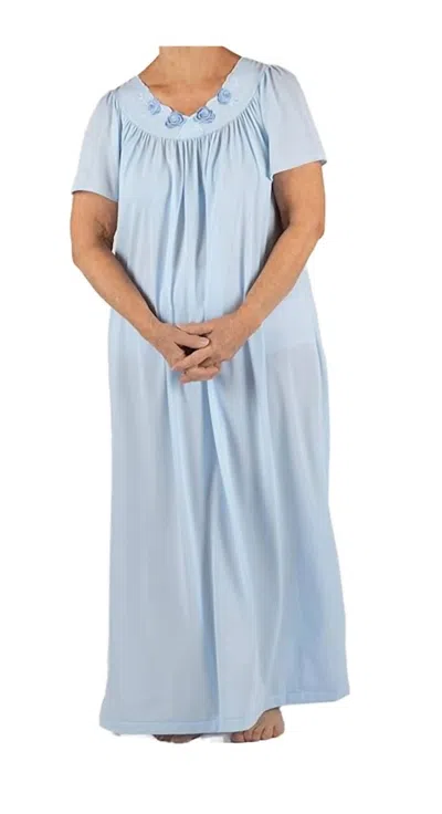 Shadowline Lingerie Long Gown With Flower Petal Embroidery And Flutter Sleeves In Bluebell