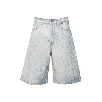 Msgm Light Blue Denim Shorts With Embossed Pattern