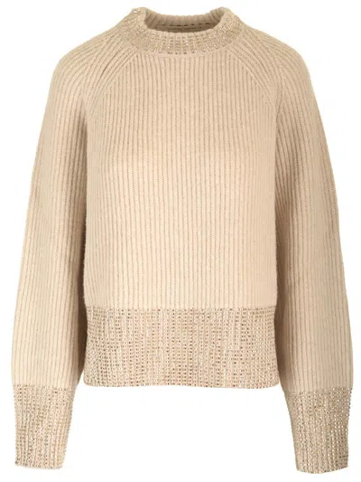 Golden Goose Ribbed Wool Sweater Knitwear Beige