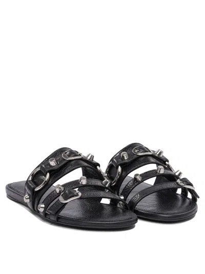 Balenciaga City Nappa Leather Flat Slides In Black