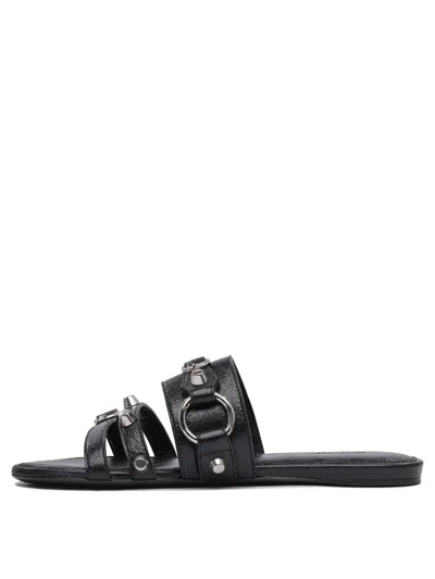 Balenciaga City Nappa Leather Flat Slides In Black