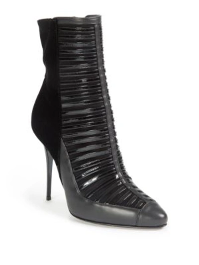 Balmain Verne Mixed-media Point-toe Cage Booties In Black
