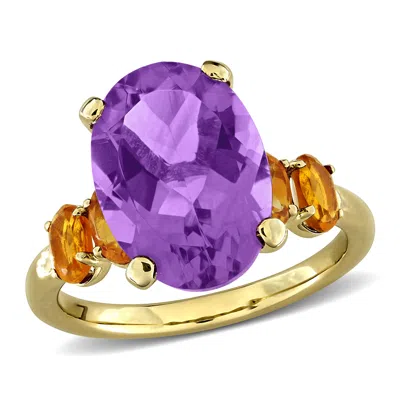Mimi & Max 5 7/8ct Tgw Amethyst And Citrine Cocktail Ring In Yellow Plated Sterling Silver