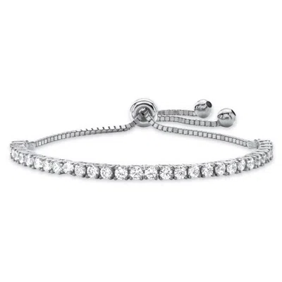 Palm Beach Jewelry 3 Tcw Round Cubic Zirconia Silvertone Adjustable Drawstring Strand Bracelet 10"