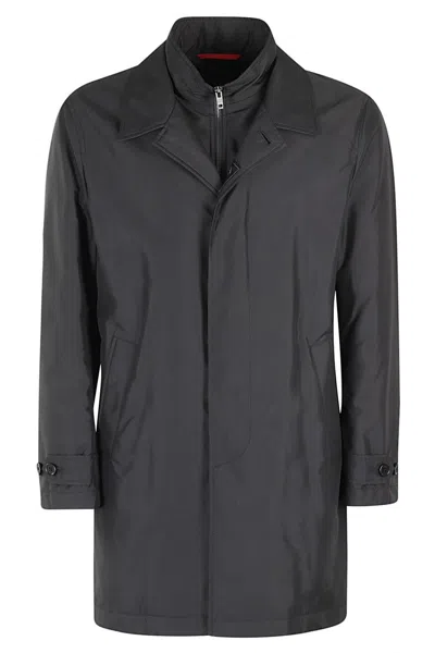 Fay Minimalist Black Coat With Concealed Zipper In Black