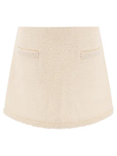 Self-portrait Bouclé Pearl Trim Mini Skirt