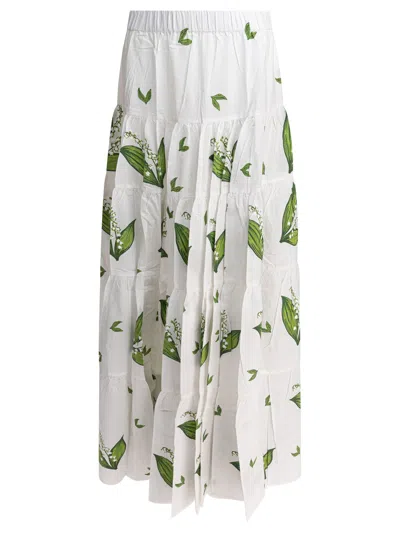 Tallulah Tiered White Skirt With Botanical Print