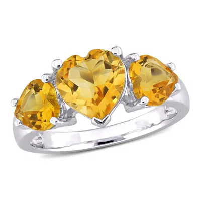 Mimi & Max 3 1/10 Ct Tgw Citrine 3-stone Heart Ring In Sterling Silver
