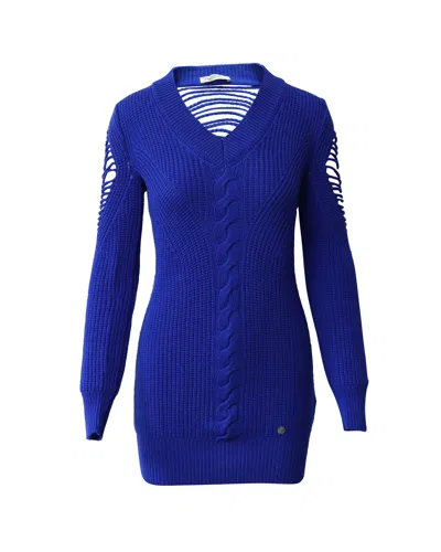 Versace Cable Knit Mini Dress In Royal Blue Wool