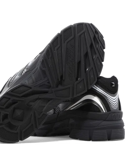 Valentino Garavani Leather Sneakers With Textured Rubber Elements In Black