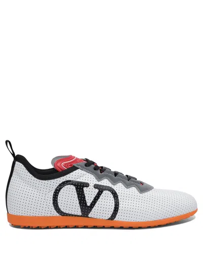 Valentino Garavani White Sneakers With Asymmetric Toe And Vlogo Detail On The Side In Tech Fabric Ma