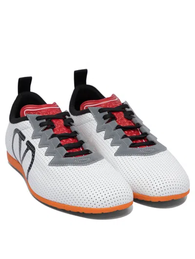 Valentino Garavani White Sneakers With Asymmetric Toe And Vlogo Detail On The Side In Tech Fabric Ma