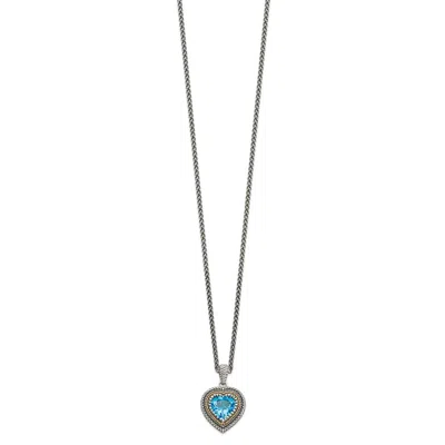 Diamond2deal Sterling Silver With 14k Accent Light Swiss Blue Topaz Heart Pendant Necklace