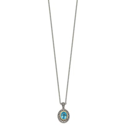 Diamond2deal Sterling Silver With 14k Accent Light Swiss Blue Topaz Oval Pendant Necklace