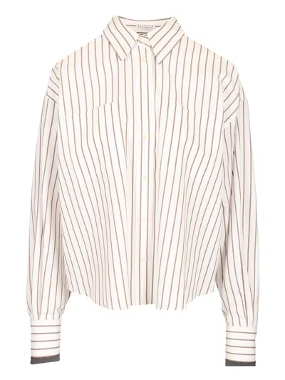 Brunello Cucinelli Long-sleeve Shirt With Vertical Stripes And Contrasting Cuffs