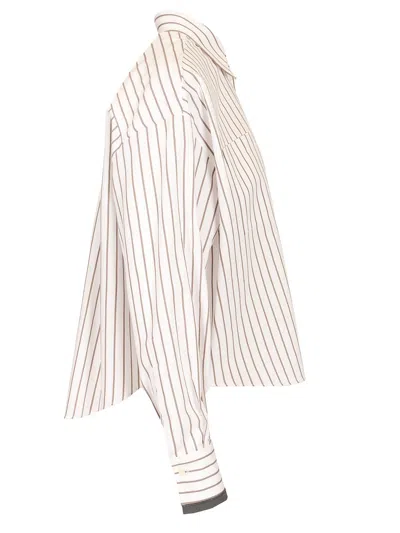 Brunello Cucinelli Long-sleeve Shirt With Vertical Stripes And Contrasting Cuffs