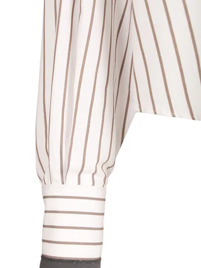Brunello Cucinelli Long-sleeve Shirt With Vertical Stripes And Contrasting Cuffs