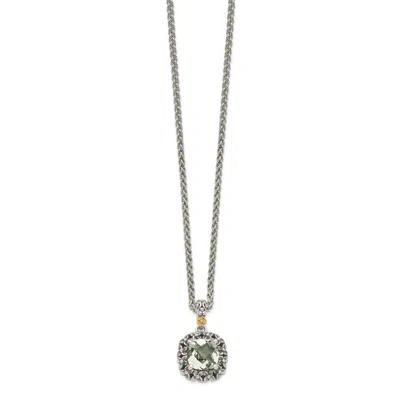 Diamond2deal Sterling Silver With 14k Accent Cushion Green Quartz Pendant Necklace