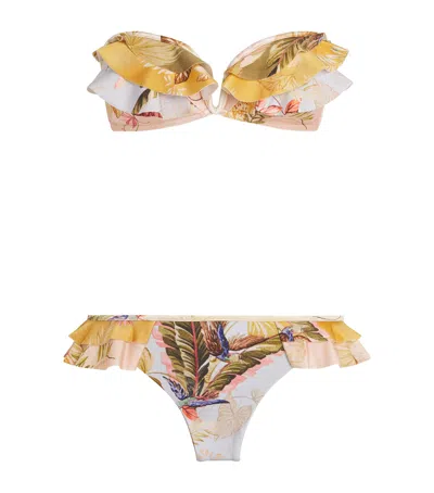 Zimmermann Botanical Print Strapless Bikini In Yellow