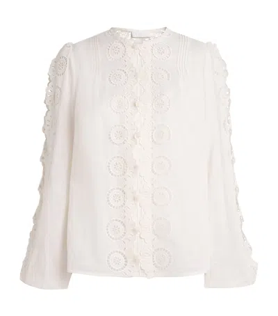 Zimmermann Lucky Embroidered Blouse In Ivory In White
