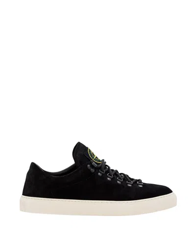 Stone Island Black Low Top Sneakers With Logo Patch On The Tongue In Suede Man