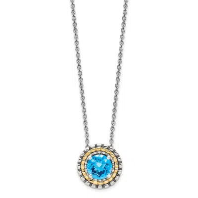Diamond2deal Sterling Silver With 14k Accent Round Light Swiss Blue Topaz Pendant Necklace