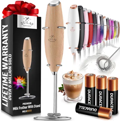 Zulay Kitchen Handheld Milk Frother With 4 Duracell Batteries And Stand Included
