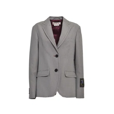 Marni Multicolor Houndstooth Wool Blend Single-breasted Blazer