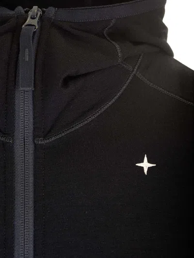 Stone Island Wool And Cotton Zip-up Fleece Sweatshirts Blue