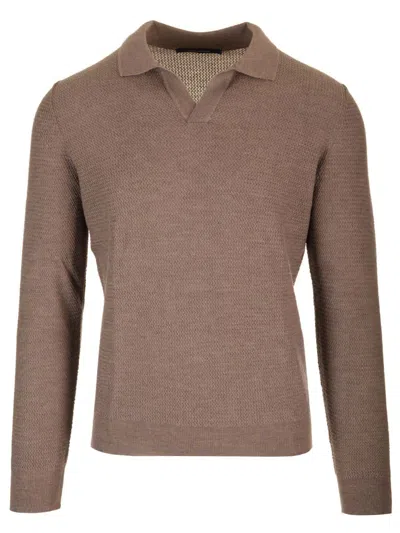 Shop Tagliatore Wool And Silk Polo Shirt Brown