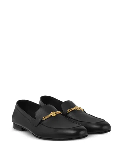 Versace Logo-embellished Leather Loafers In Black