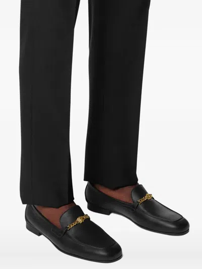 Versace Logo-embellished Leather Loafers In Black