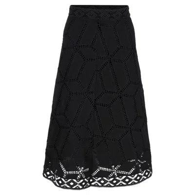 Ba&sh Ba & Sh Embroidered Midi A-line Skirt In Black Polyester In Black