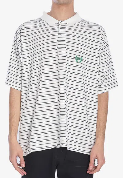 Balenciaga White Polo Shirt With Logo Embroidery On The Front And All-over Striped Motif In Cotton M In Multi