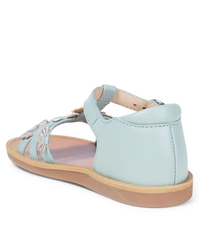 Pom D'api Poppy Floral-appliqué Leather Sandals In Blue