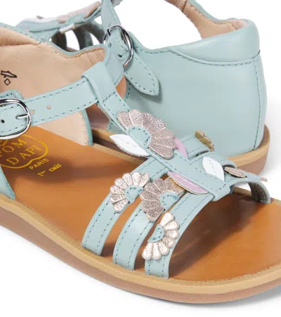 Pom D'api Poppy Floral-appliqué Leather Sandals In Blue