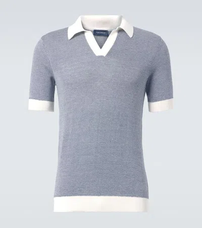 Thom Sweeney Slim-fit Birdseye Cotton And Linen-blend Polo Shirt In Blue