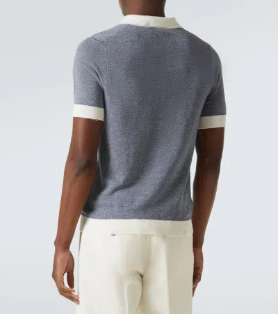 Thom Sweeney Slim-fit Birdseye Cotton And Linen-blend Polo Shirt In Blue