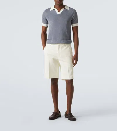 Thom Sweeney Slim-fit Birdseye Cotton And Linen-blend Polo Shirt In Blue