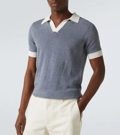 Thom Sweeney Slim-fit Birdseye Cotton And Linen-blend Polo Shirt In Blue