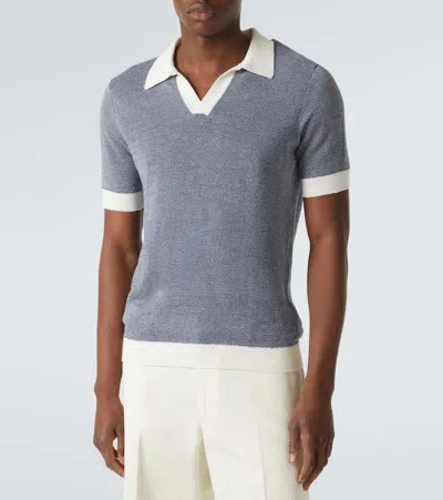 Thom Sweeney Slim-fit Birdseye Cotton And Linen-blend Polo Shirt In Blue