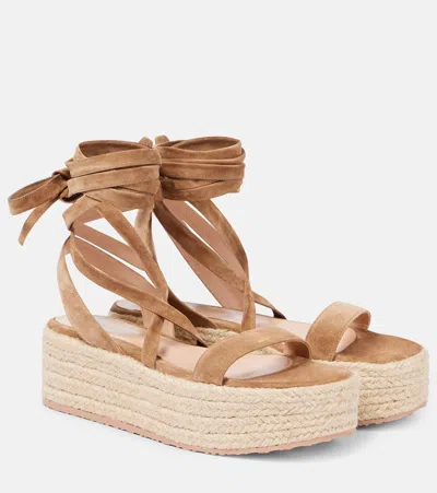 Gianvito Rossi Suede-trimmed Platform Espadrilles In Brown