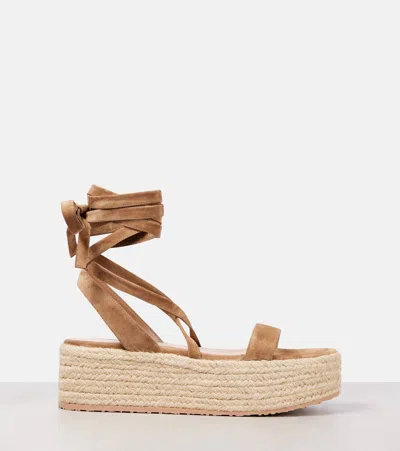 Gianvito Rossi Suede-trimmed Platform Espadrilles In Brown