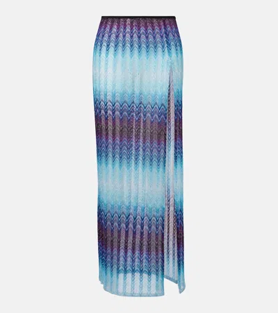 Missoni Long Skirt With Elasticated Waist And Side Slit In Blue
