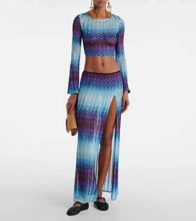 Missoni Long Skirt With Elasticated Waist And Side Slit In Blue