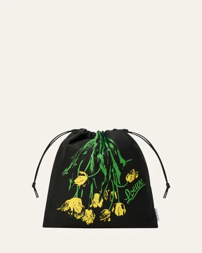Loewe Small Tulip Drawstring Pouch Bag In Cotton And Linen