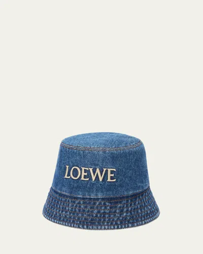 Loewe Denim Bucket Hat With Logo Embroidery In Blue